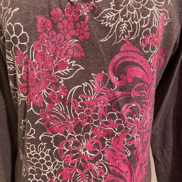 Hanes Live Love Color Boho Floral Long Sleeve V-neck Tee-Shirt Women Size L - Picture 2 of 6